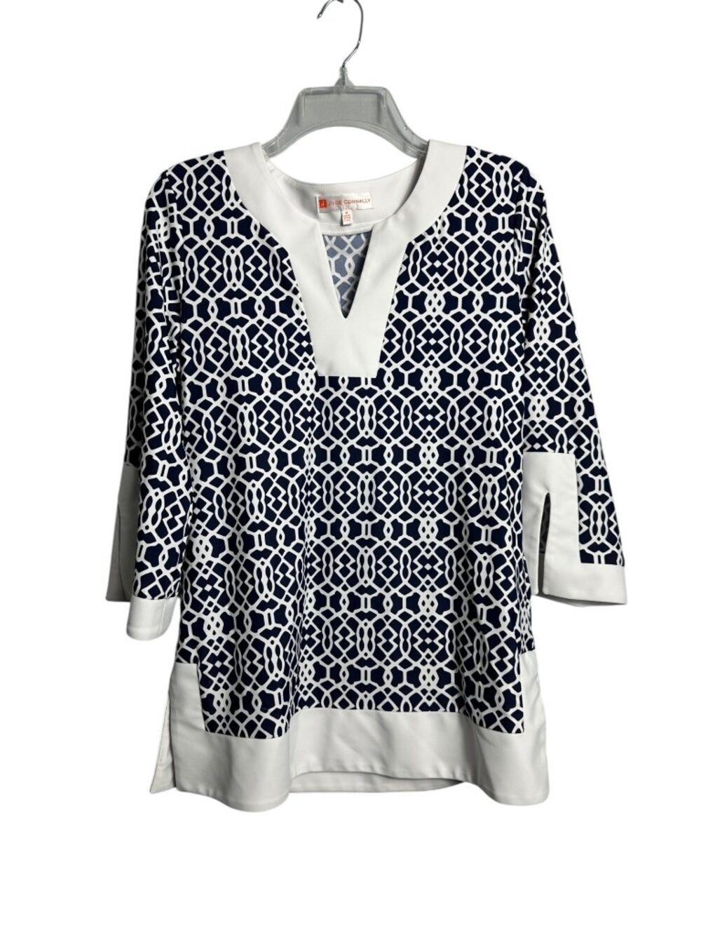 Jude Connally Megan Tunic Top Navy White Geo Print Medium - Picture 2 of 11